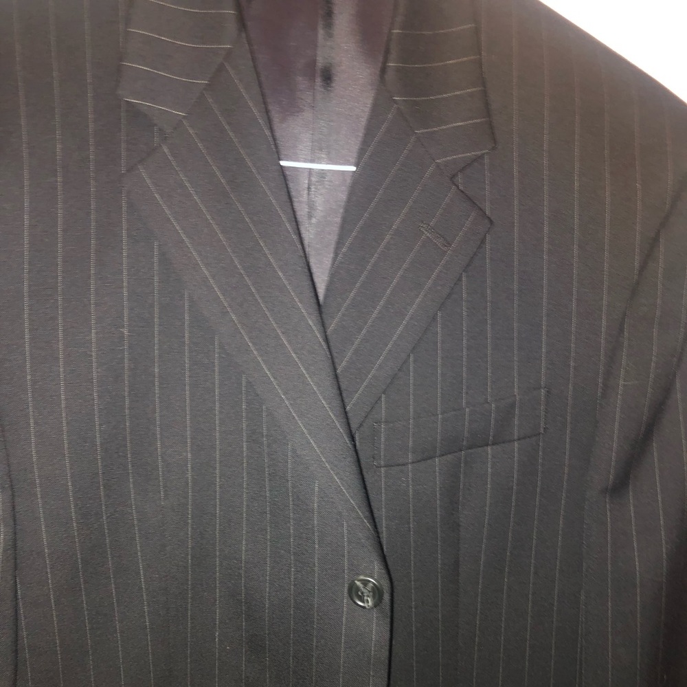 Black pin stripe full suit with pants and vest